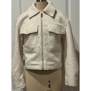 Women's Truth by Republic Cream Boucle Cropped Zip Front Lined Jacket M